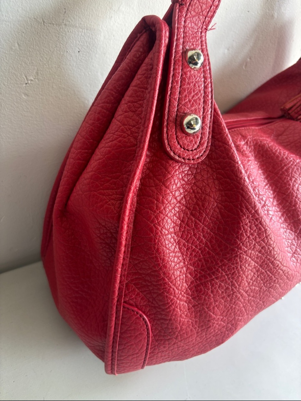 Nine West Red Textured Vegan Leather Hobo Bag - Picture 3 of 11